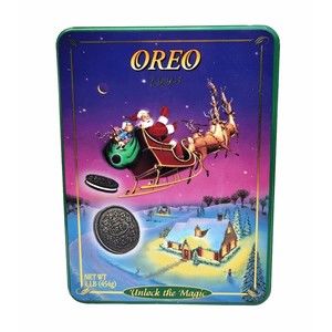 Nabisco Oreo Cookie 1995 Tin Box Unlock the Magic Christmas Santa Tin Vintage